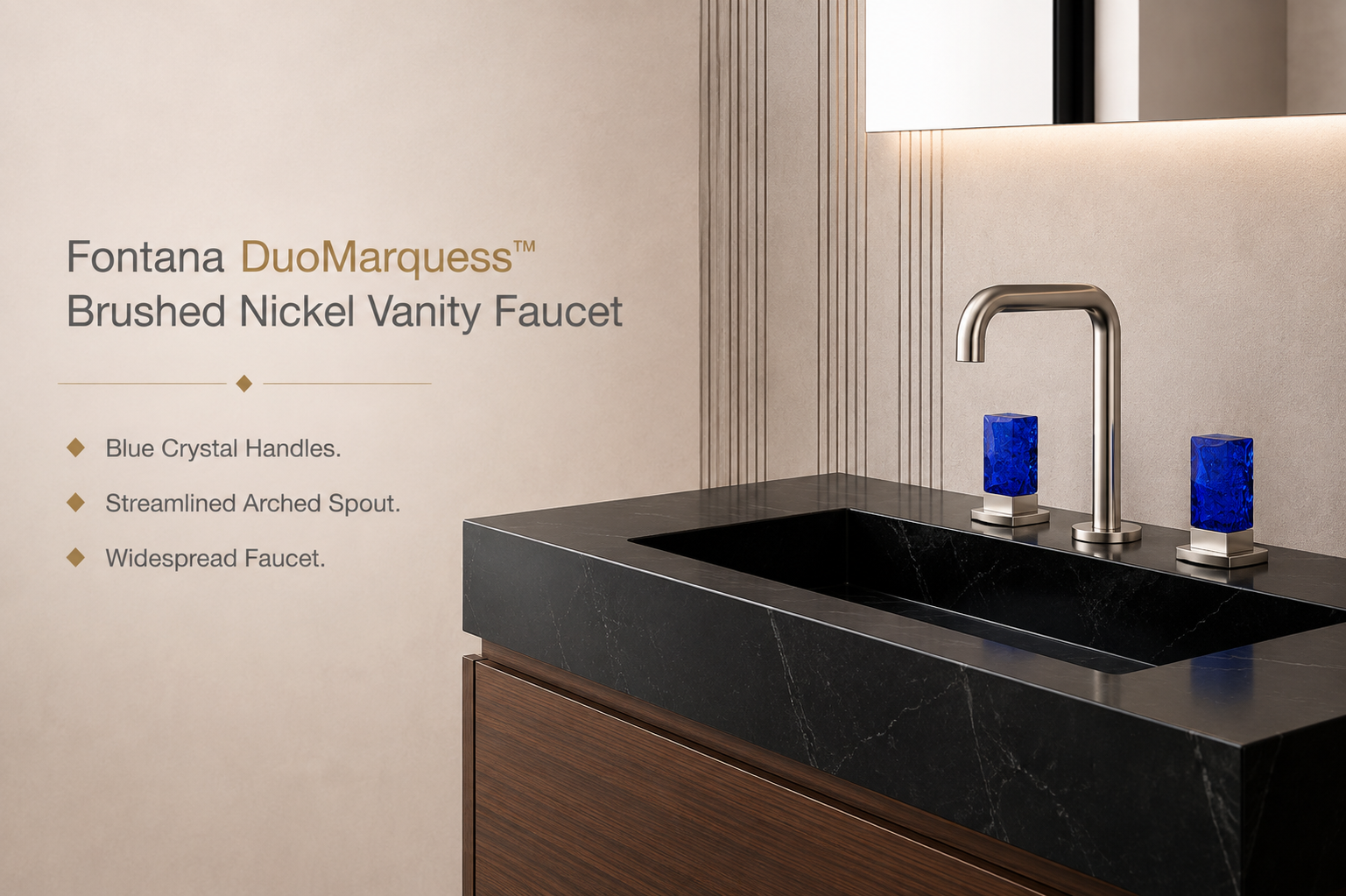 Fontana DuoMarquess Edition Brushed Nickel Two Handle Basin Faucet with Blue Crystal Handles